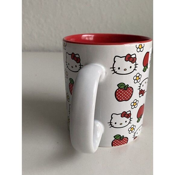 Sanrio Hello Kitty Polka Dots Apples Daisies All Over Red Ceramic Mug 20oz NEW - Picture 4 of 9